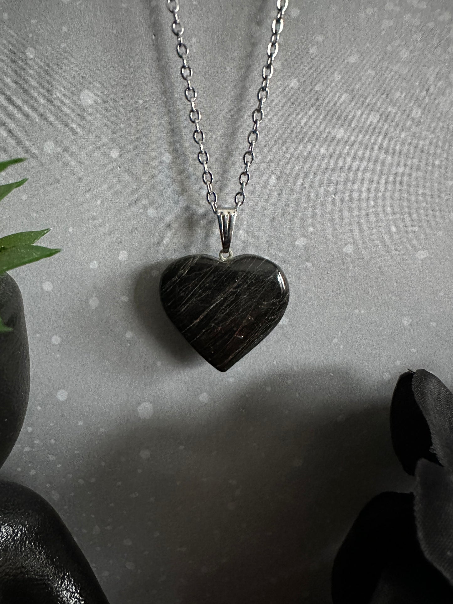 Black Tourmaline Crystal Heart Necklace