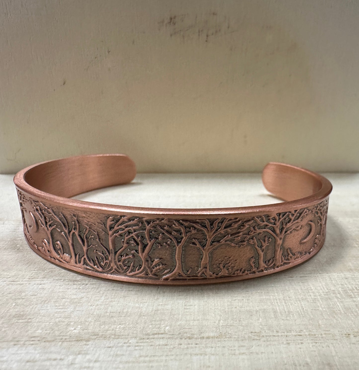 Forest and Moon Non-Magnetic Copper Cuff Bracelet