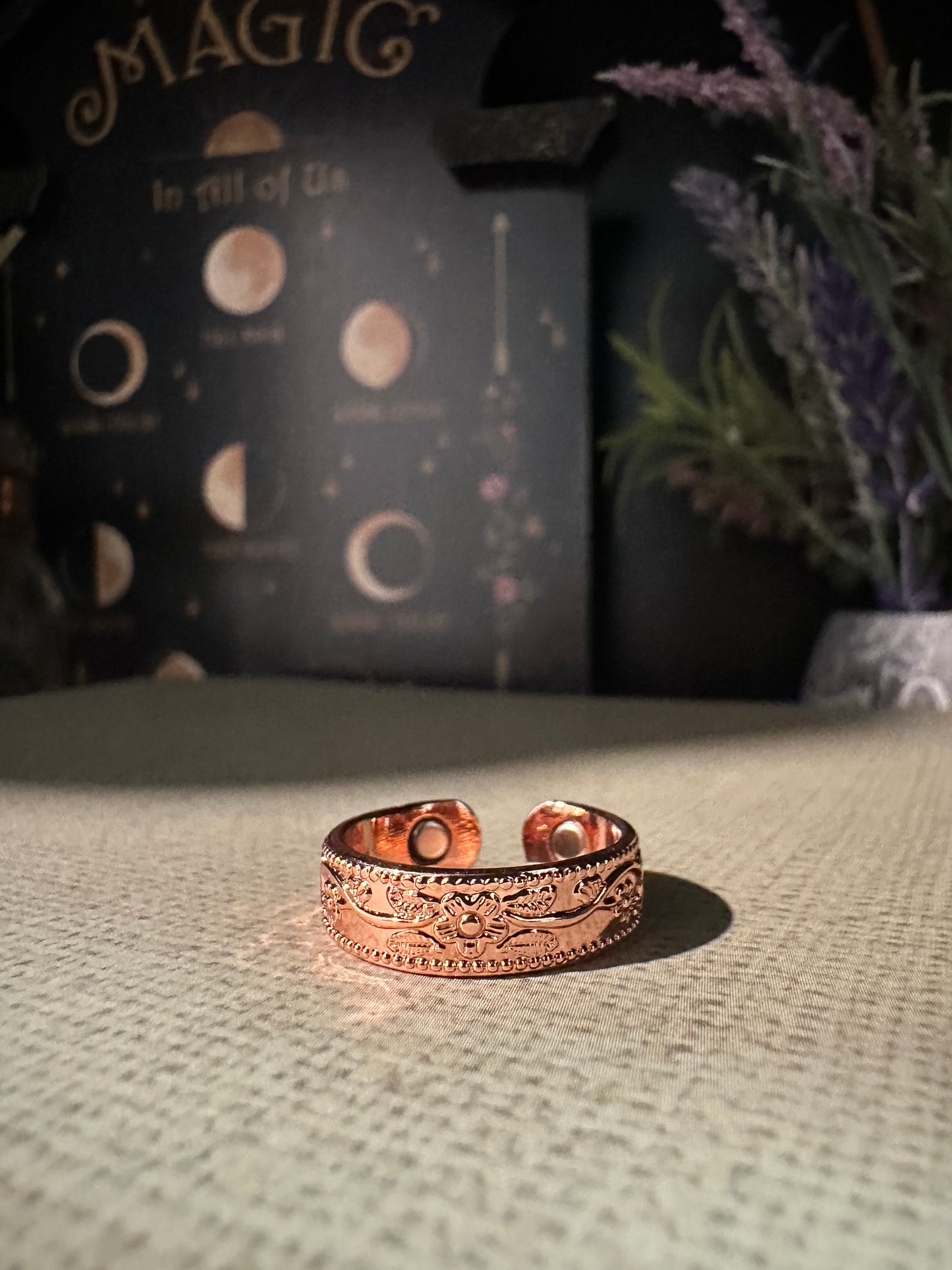 Flowers Copper ring with magnets