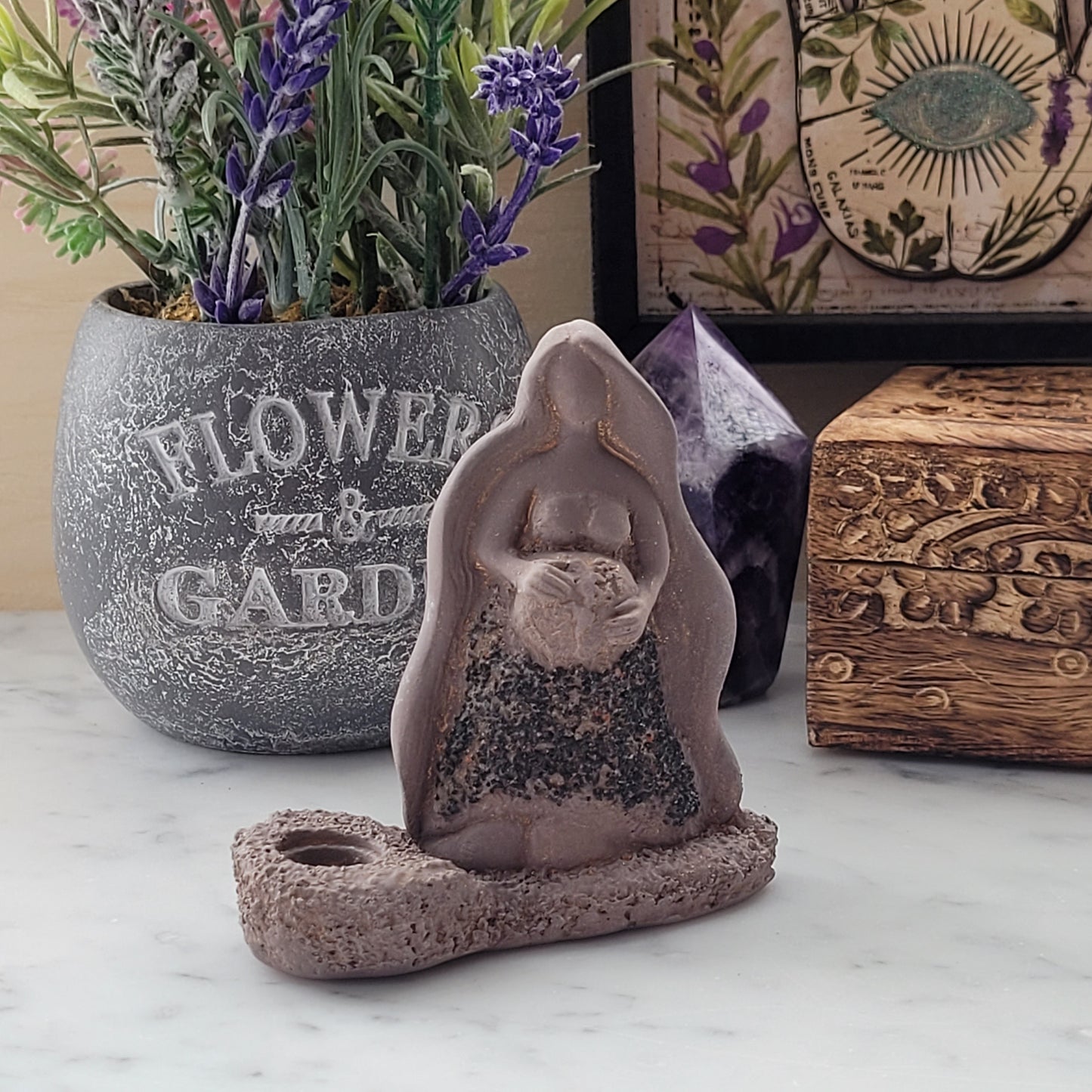 Gaia Goddess Statue and Candle Holder