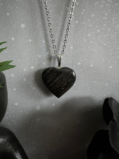 Black Tourmaline Crystal Heart Necklace