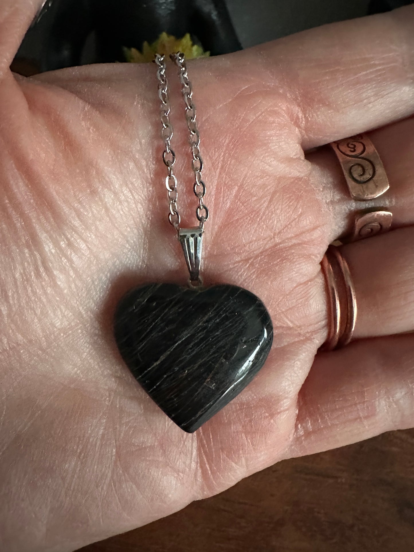 Black Tourmaline Crystal Heart Necklace