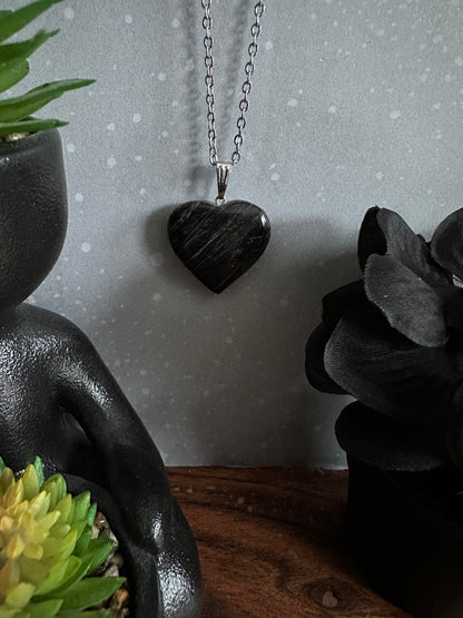 Black Tourmaline Crystal Heart Necklace