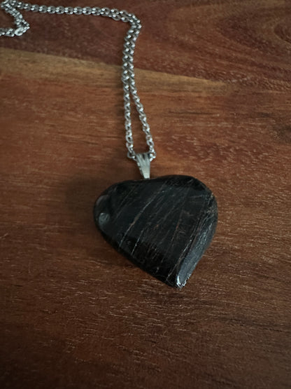 Black Tourmaline Crystal Heart Necklace