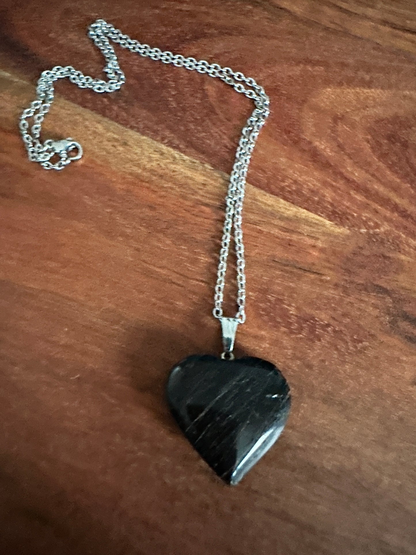 Black Tourmaline Crystal Heart Necklace