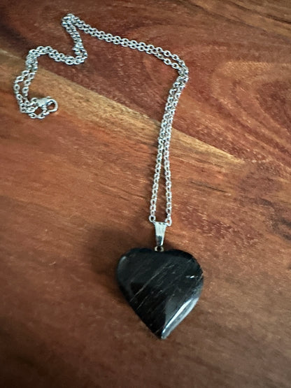 Black Tourmaline Crystal Heart Necklace