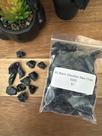Raw Black Obsidian chips 100g