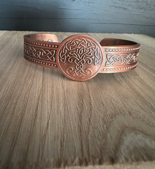 Tree of Life Medallion Magnetic Copper Cuff Bracelet - A