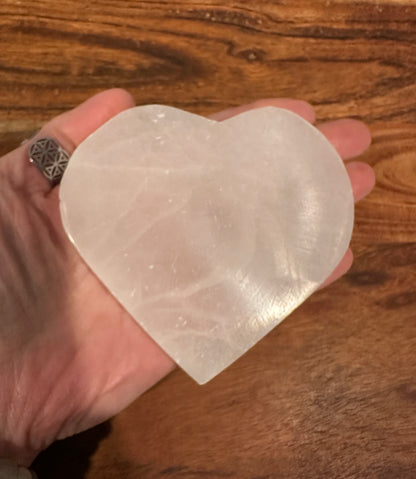 Heart Satin Spar Selenite Charging Plate