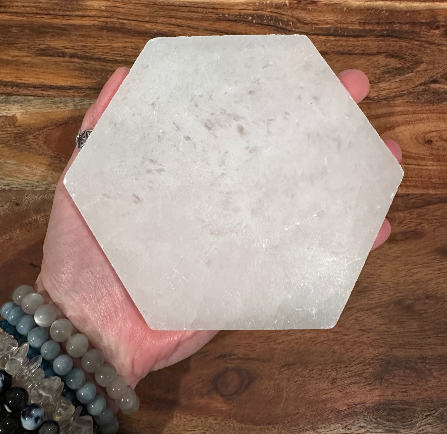 Hexagon Satin Spar Selenite Charging Plate