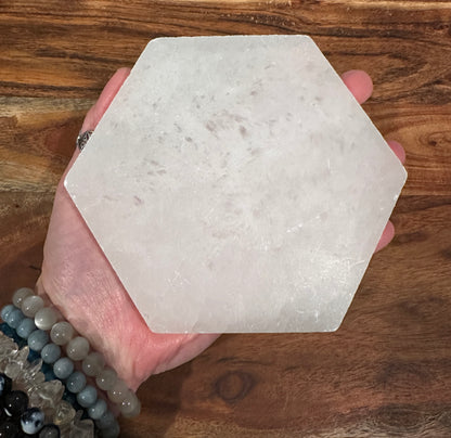 Hexagon Satin Spar Selenite Charging Plate
