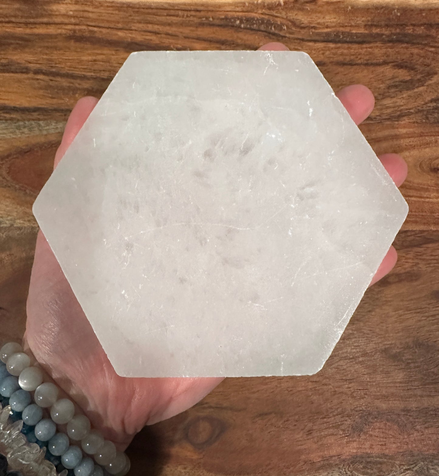Hexagon Satin Spar Selenite Charging Plate