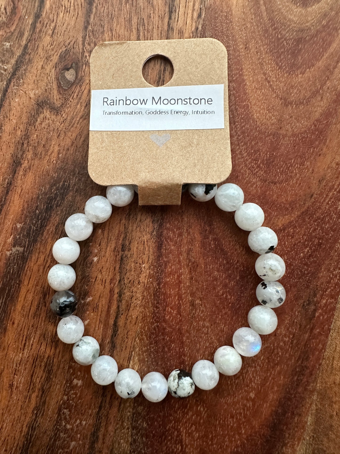 Rainbow Moonstone with Tourmaline Bead Bracelet