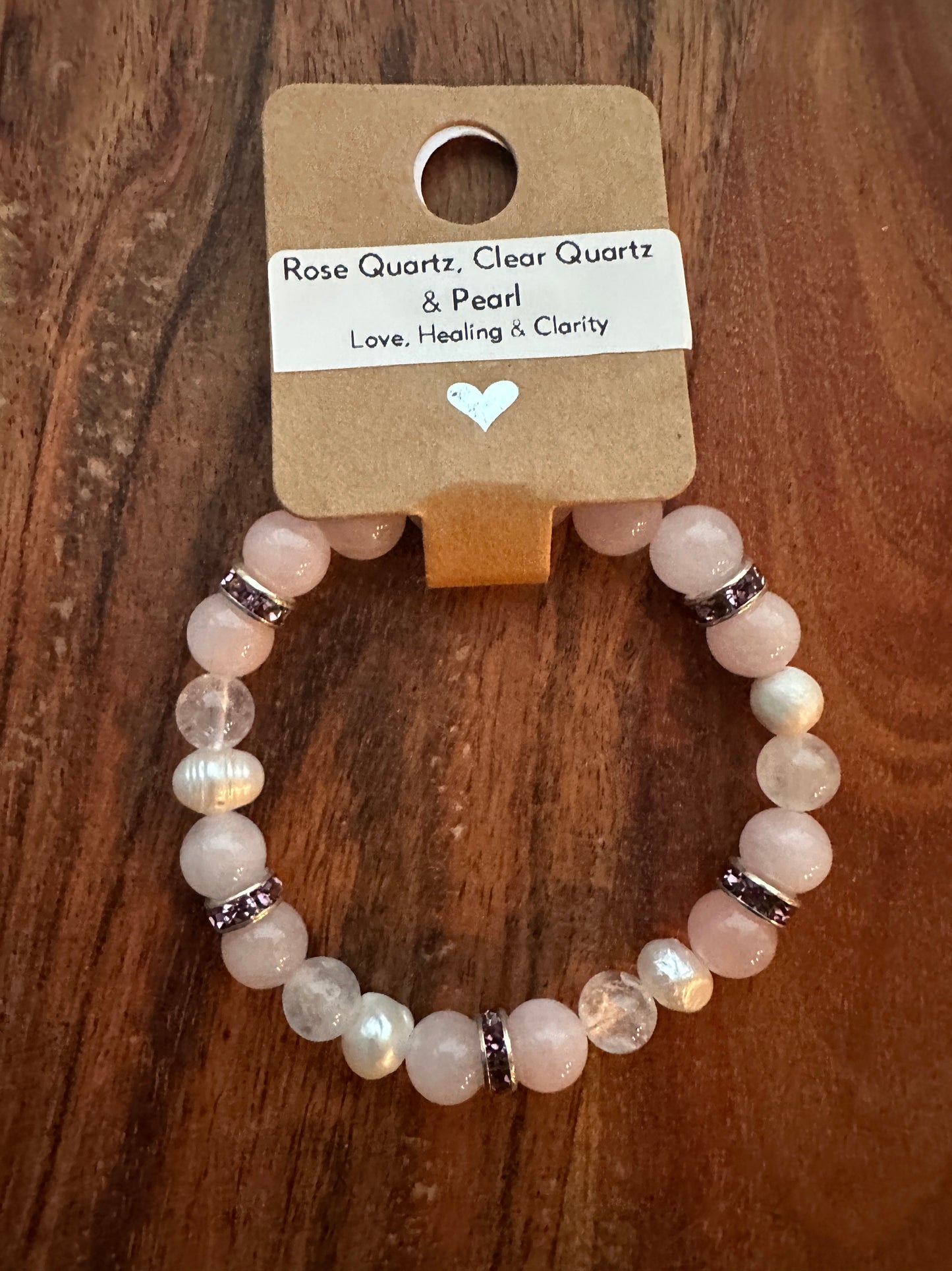 Rose Quartz , Clear Quartz & Pearl Bead Bracelet
