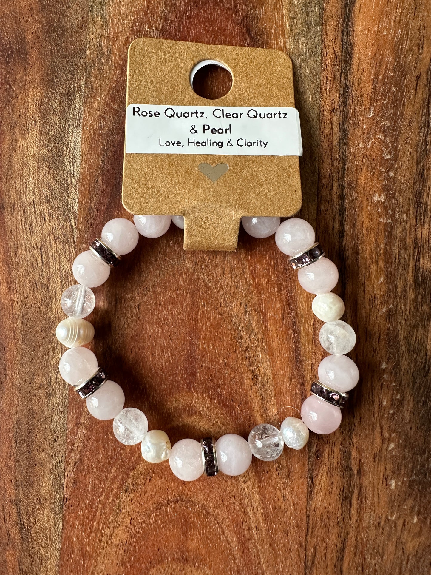 Rose Quartz , Clear Quartz & Pearl Bead Bracelet