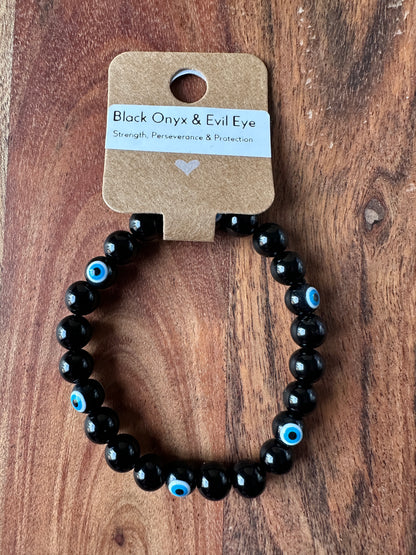Black Onyx & Evil Eye Bead Bracelet