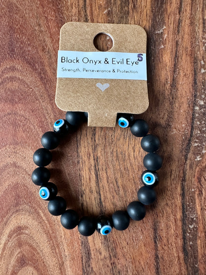 Black Onyx & Evil Eye Bead Bracelet