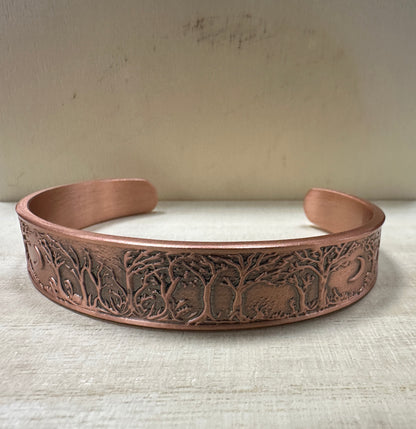 Forest and Moon Non-Magnetic Copper Cuff Bracelet