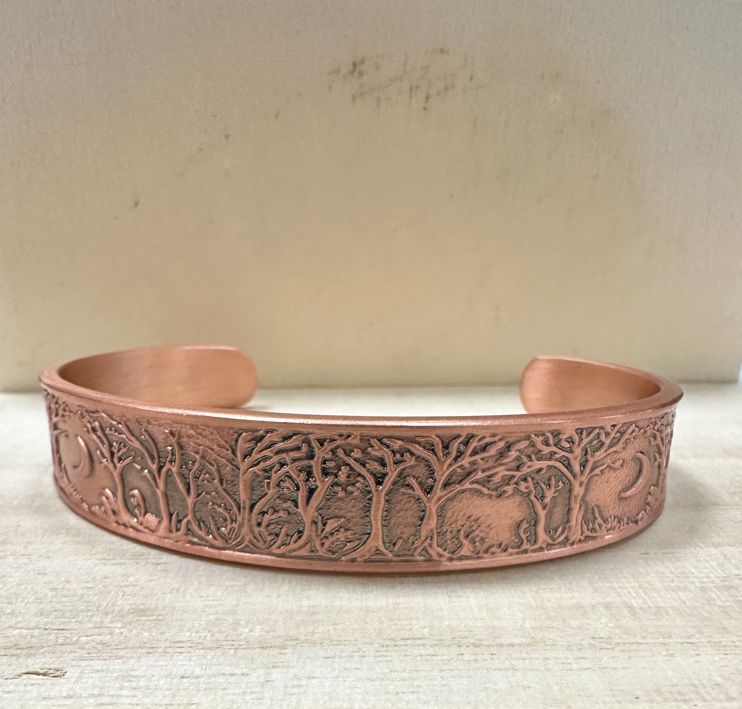 Forest and Moon Non-Magnetic Copper Cuff Bracelet