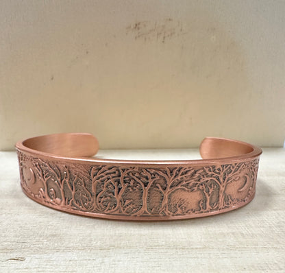 Forest and Moon Non-Magnetic Copper Cuff Bracelet