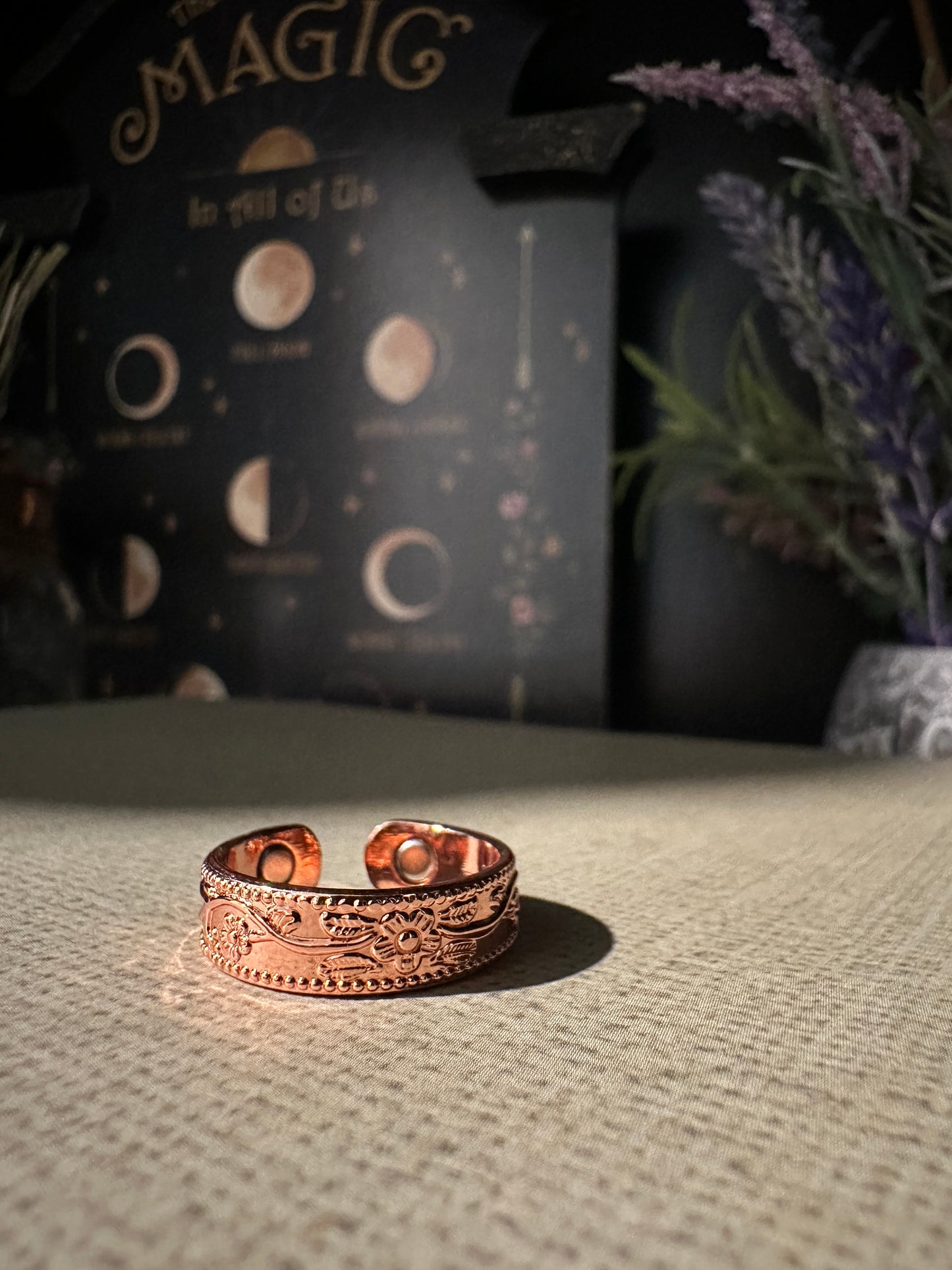 Flowers Design Magnetic Copper Ring