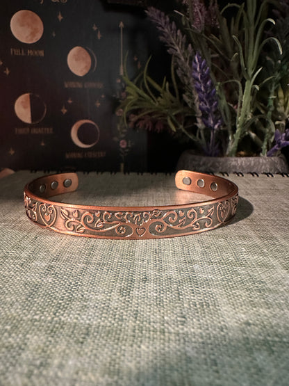 Hearts Tree of Life Copper Cuff Magnetic Bracelet