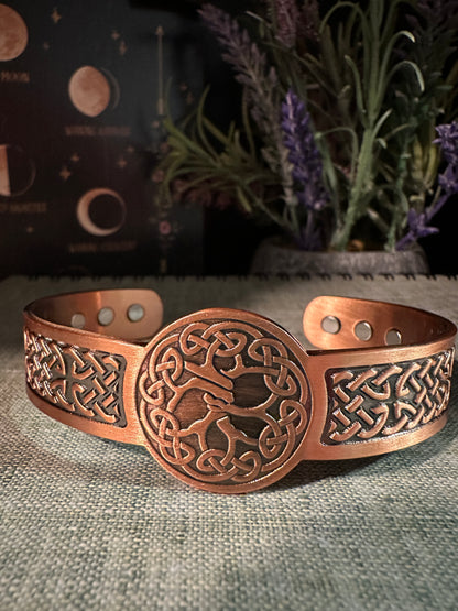 Tree of Life Medallion Magnetic Copper Cuff Bracelet