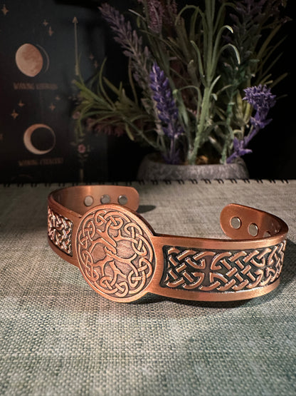 Tree of Life Medallion Magnetic Copper Cuff Bracelet