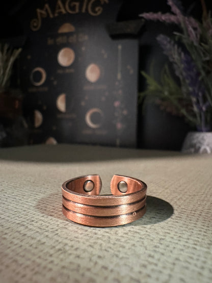 Copper magnetic ring with line design